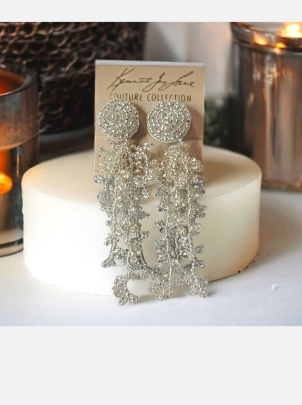 Kenneth Lane Luxury Couture Collection $170 Beaded Waterfall Clip-on Earrings